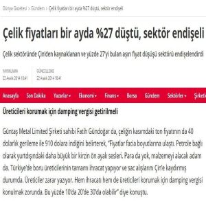 Çelik fiyatları bir ayda %27 düştü, sektör endişeli.